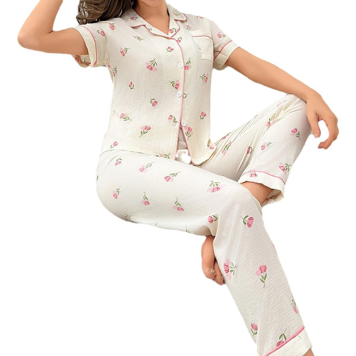 Middle East Best-selling Short Long Home Wear Pink Tulip Pajamas