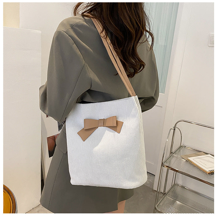 Contrast Color Bow Big Bag Women's New Trendy Fashion Simple Underarm Bag Ins All-Match Niche Shoulder Bag