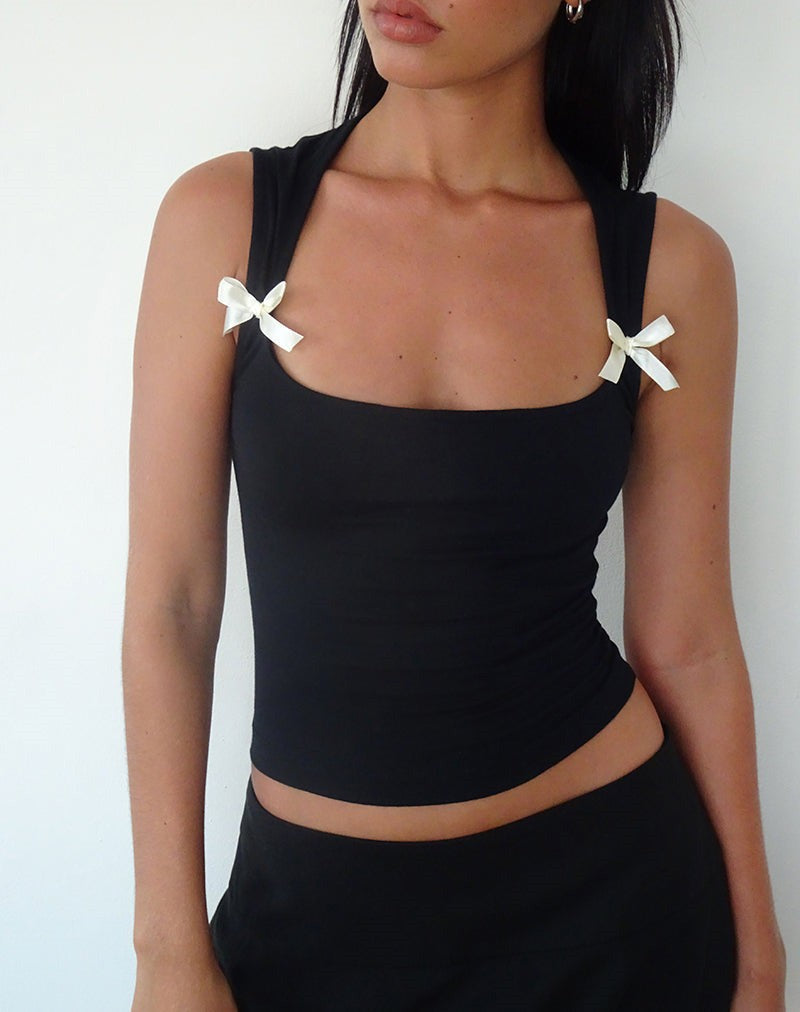 Simple Slim Tank Top with Bow Decoration