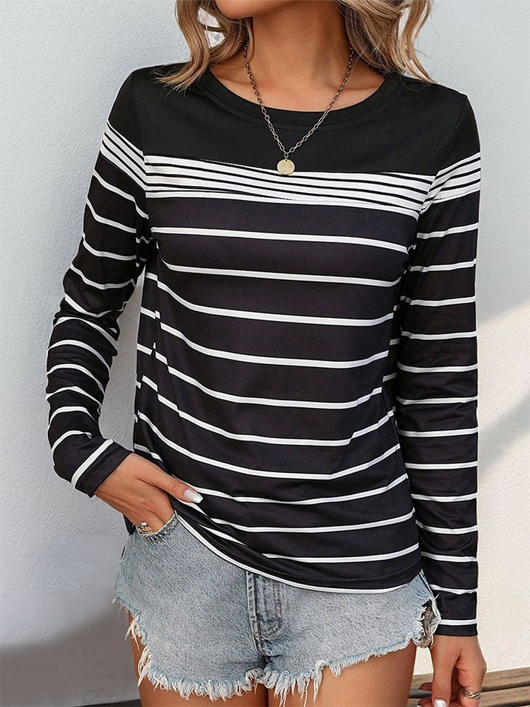 New European and American autumn women's casual striped long sleeved t-shirt for women