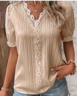 Fashion Hollow-Out Short Sleeve Shirt for Women, Summer Casual Vacation Style