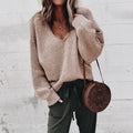 Winter New Foreign Trade European and American Women's Sweater V-neck Long sleeved Loose Pullover Knitted Bottom