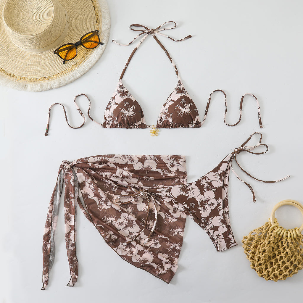 Bikini tres piezas multicolor con falda de tul