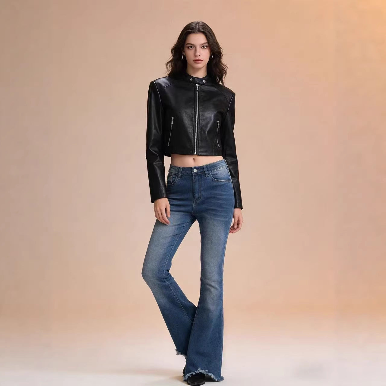 Fashion Women's New Wide-Leg Jeans, Flared Denim Pants with Ripped Hem and Raw Edge, Long Trousers