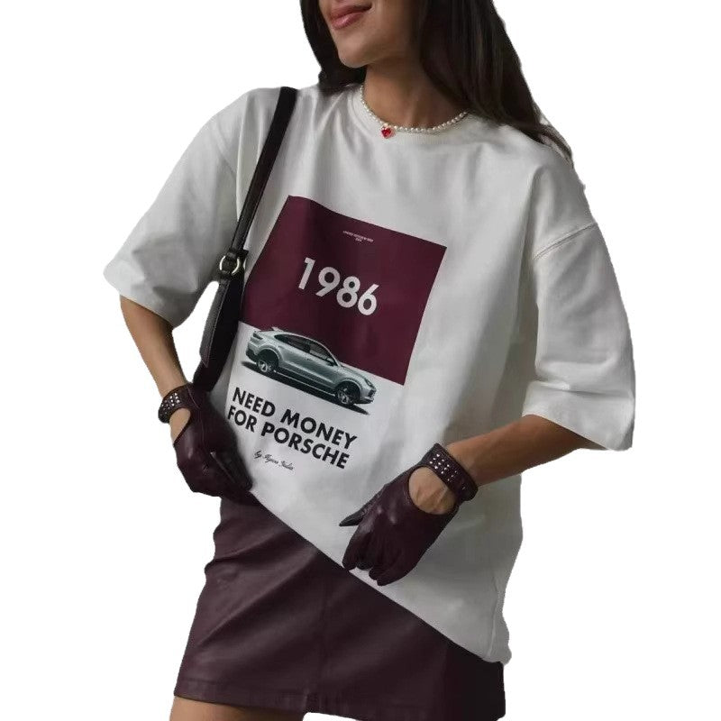 Cotton Short Sleeve T-Shirt Women Summer  New Loose Casual Versatile Fashion Printed Top Ins Style