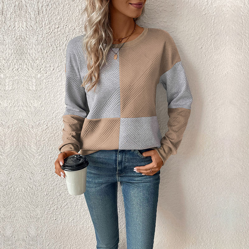 Casual Color-blocked Long Sleeve Crewneck Sweatshirt for Men