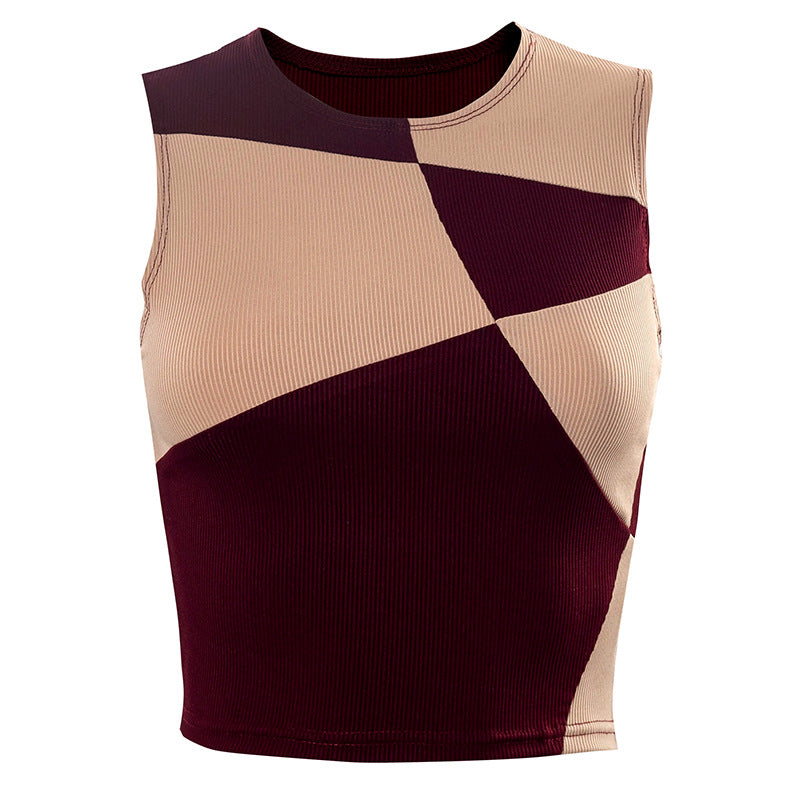 Summer New Style Contrast Color Stitching Sleeveless Fashion Simple Vest Top Women's Clothing