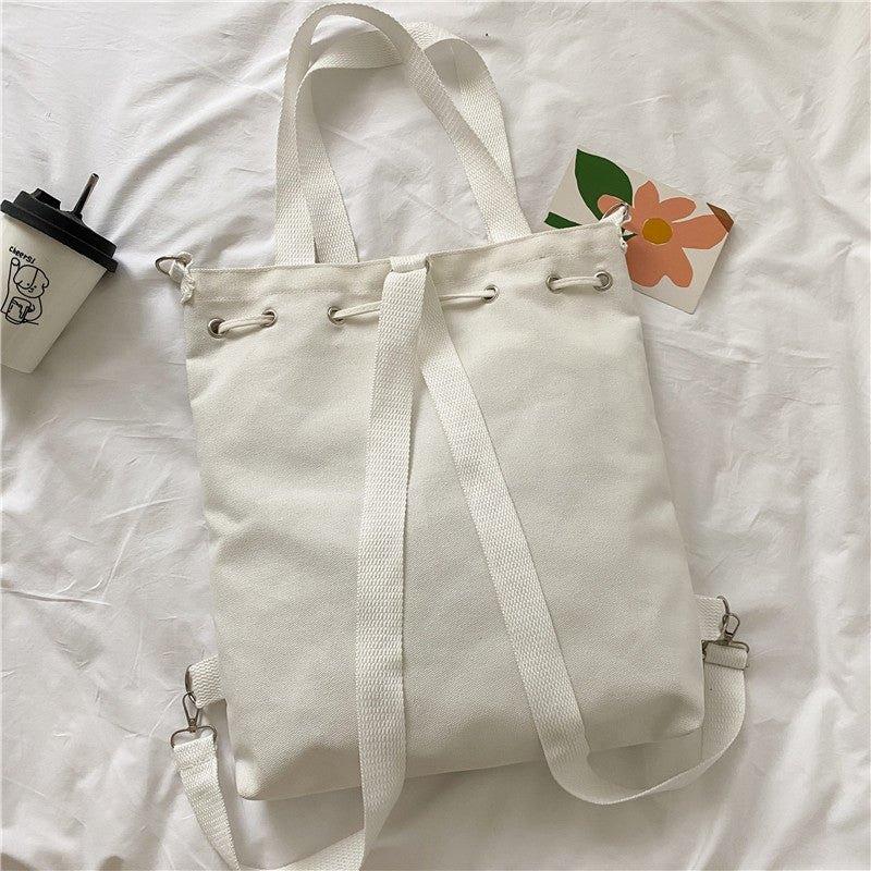 Japanese Style Letters Fresh Canvas Shoulder Bag New Student Large Capacity Drawstring Backpack Messenger Bag