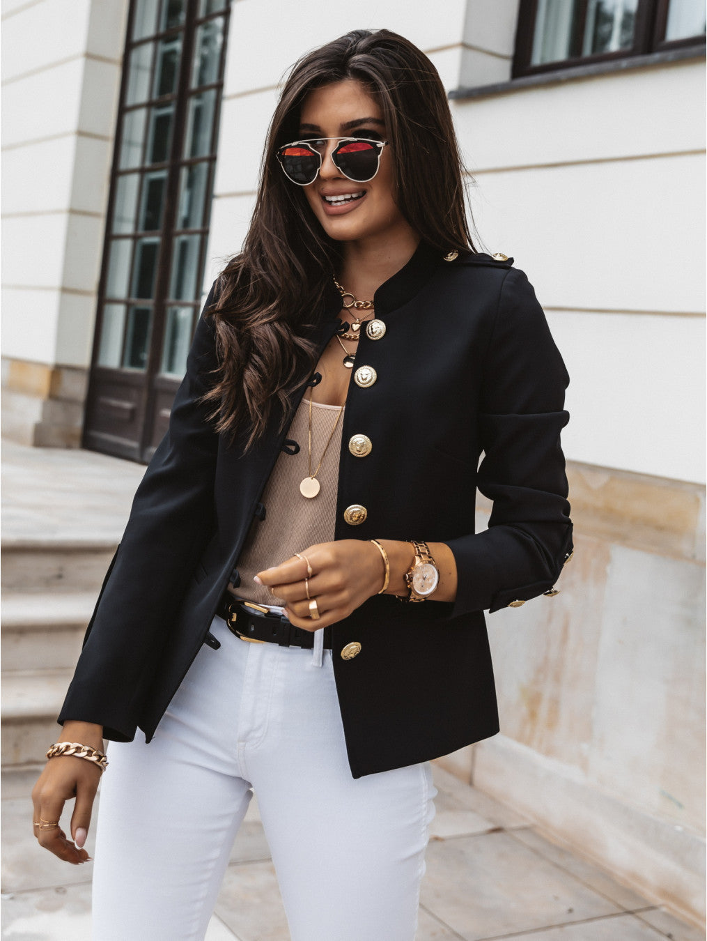 Fashionable Long Sleeve Fitted Buttoned Blazer Short Jacket