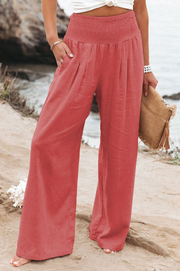Spring and Summer Cotton Hemp Large Women's Harun Sports Pants Elastic Waist Casual Long Pants