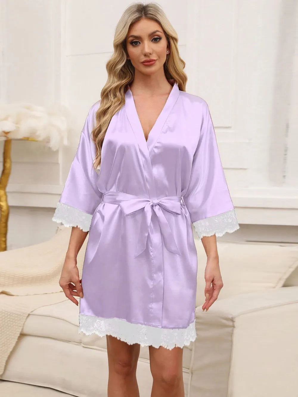 Women's Home Clothes Sleepwear Lace Splicing Color Bathrobe Pajamas for Women