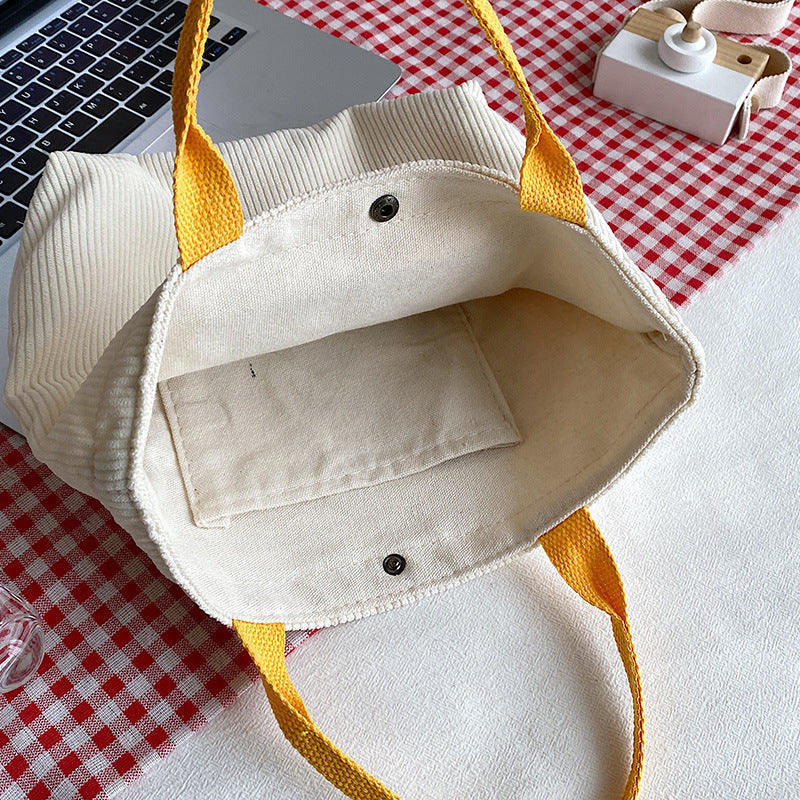 New Cute Tiger Year Embroidery Striped Velvet Handbag Casual All-Match Large Capacity Lunch Bag Fashion Walking Bend Mommy Bag