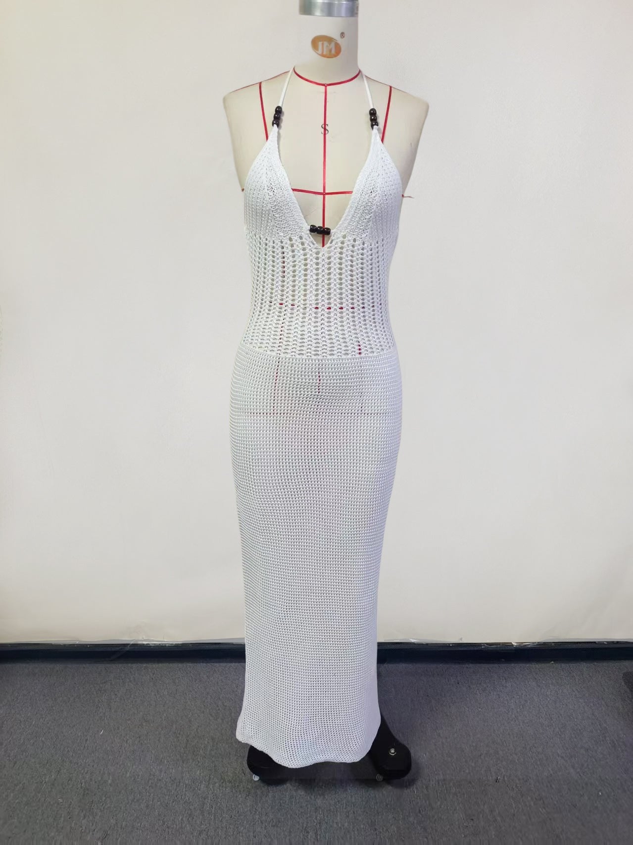 New Spring Women's Knitted Sexy V-Neck Halter Backless Beach Dress