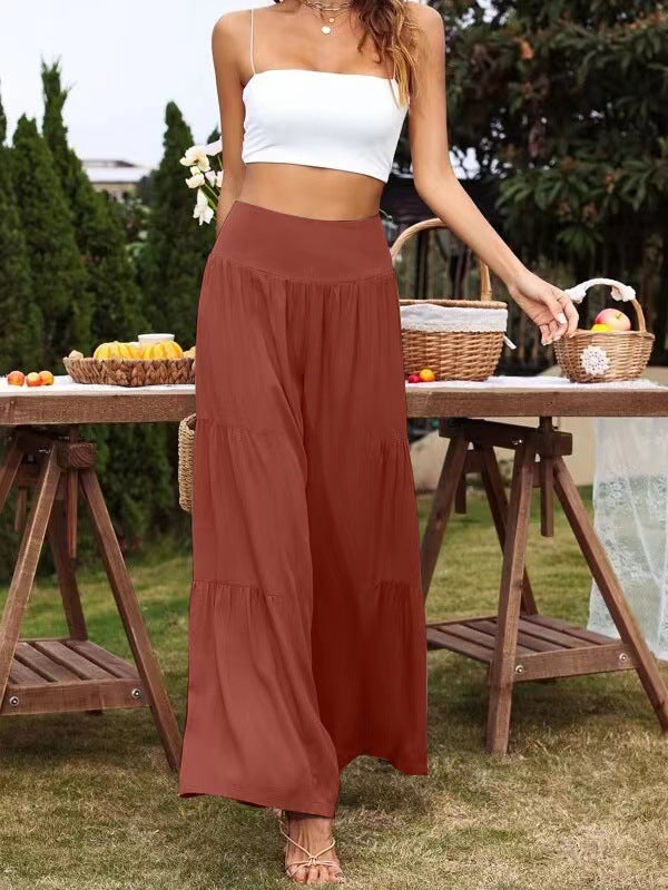 Summer Casual Wide Leg Cotton And Linen High Waist Loose Trousers Women's Pants