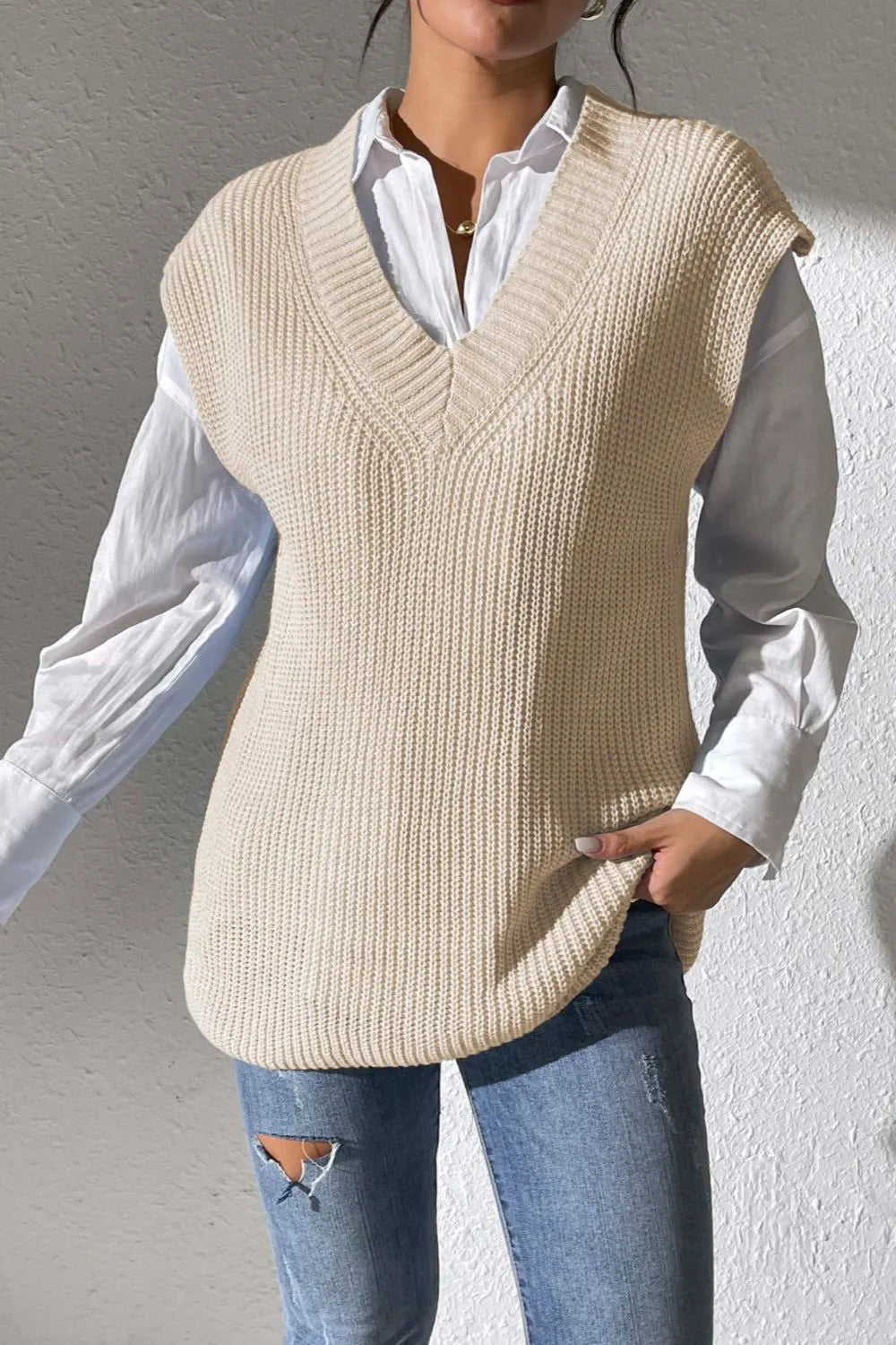 Women's Spring and Autumn New Style V-neck Simple Vest Woven Sweater Clip