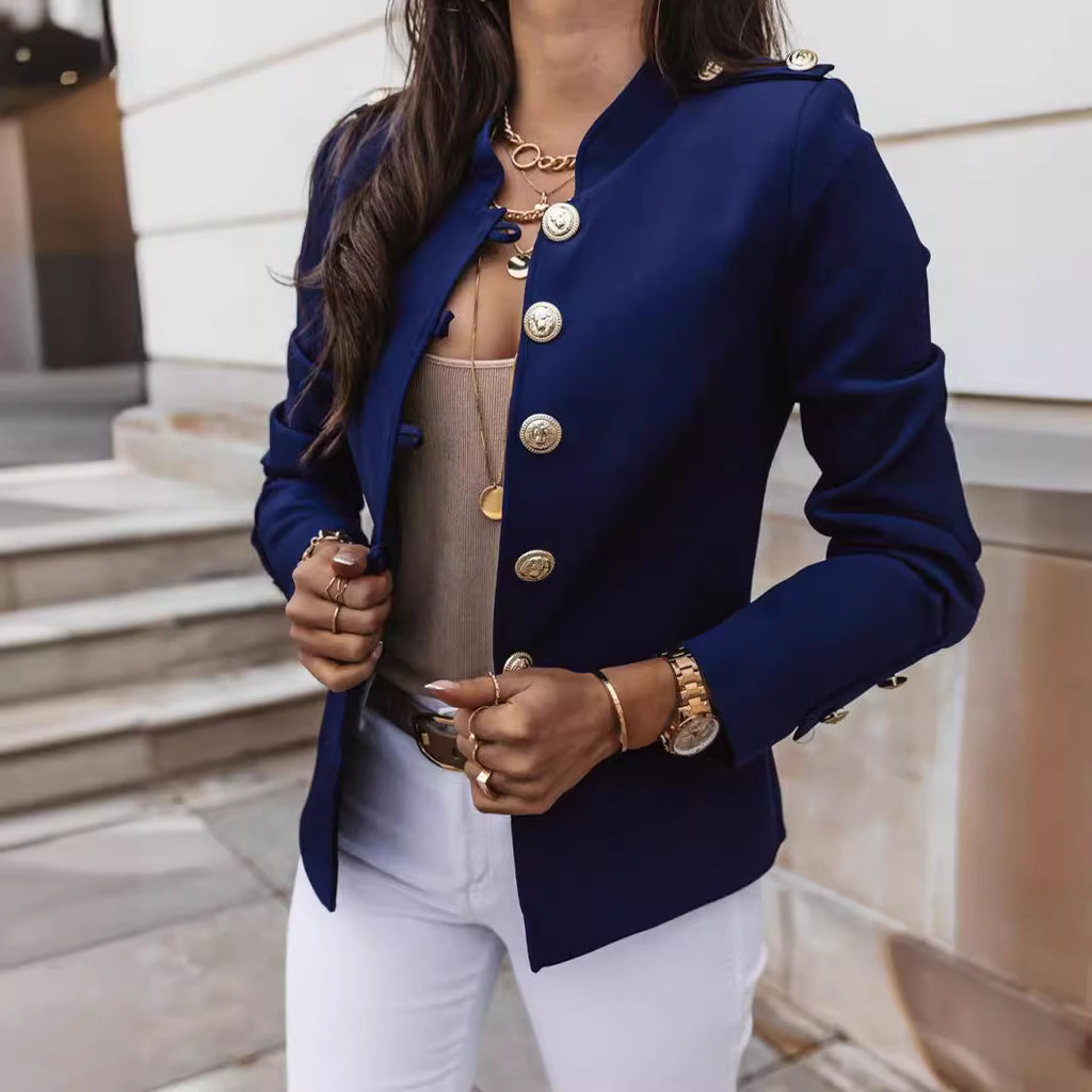 Fashionable Long Sleeve Fitted Buttoned Blazer Short Jacket