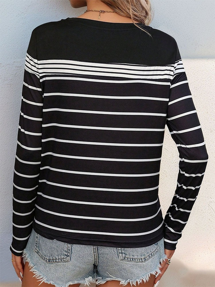 New European and American autumn women's casual striped long sleeved t-shirt for women