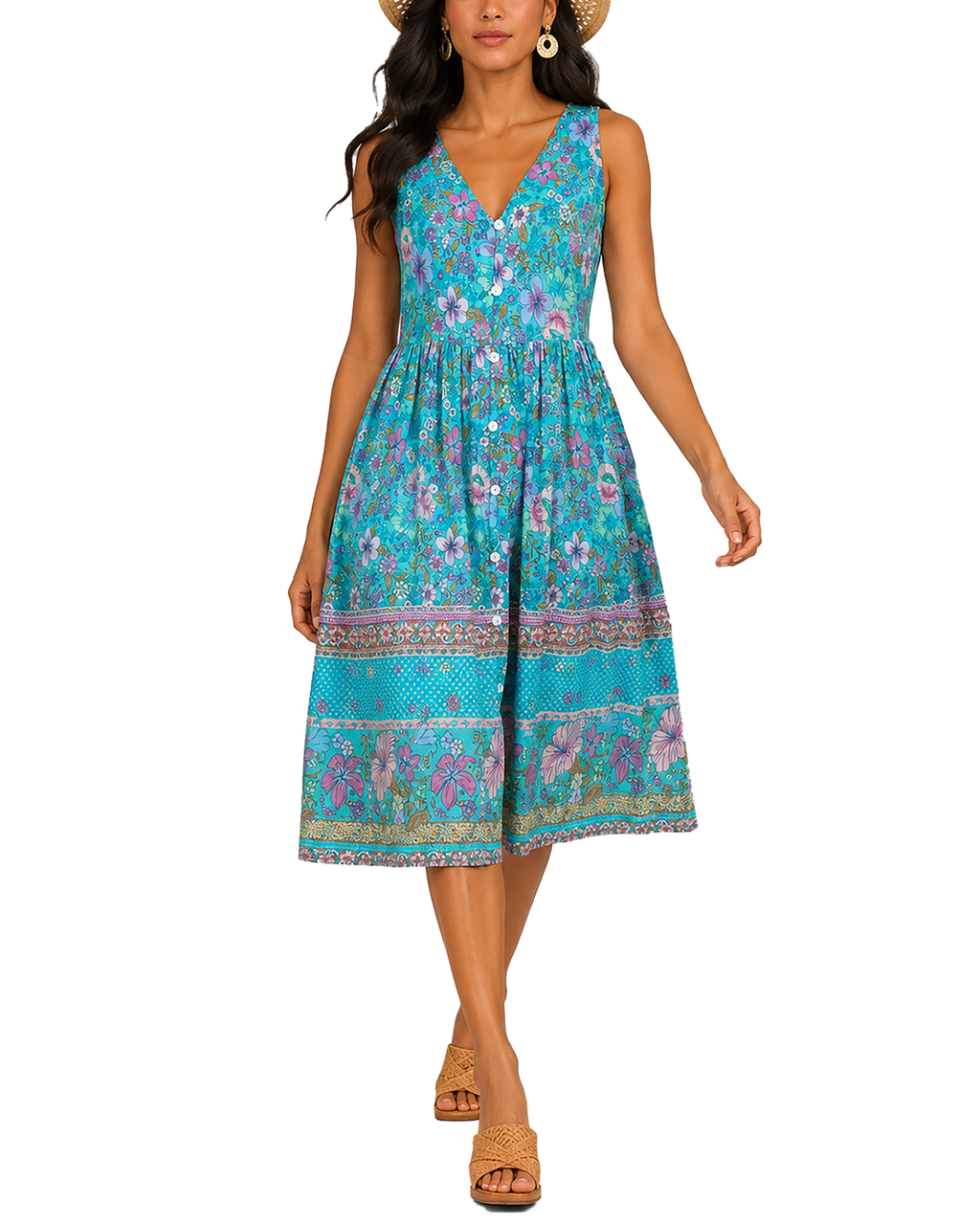 Vestido estampado escote pico sin mangas