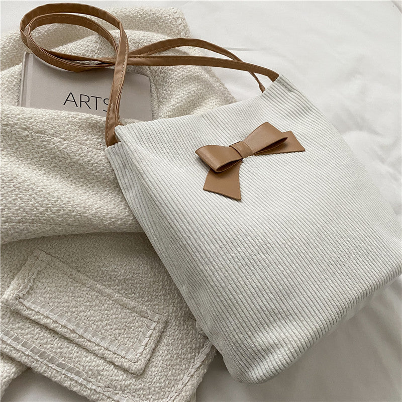 Contrast Color Bow Big Bag Women's New Trendy Fashion Simple Underarm Bag Ins All-Match Niche Shoulder Bag