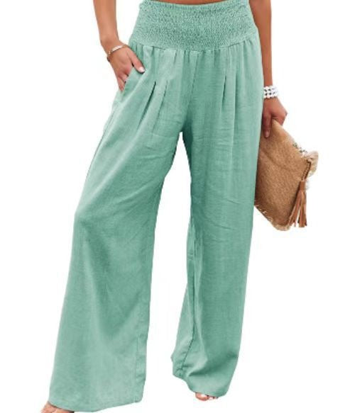 Spring and Summer Cotton Hemp Large Women's Harun Sports Pants Elastic Waist Casual Long Pants
