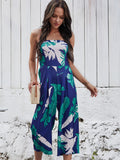Sexy Chest Wrapped Digital Printed Jumpsuit Wide Leg Pants For Women
