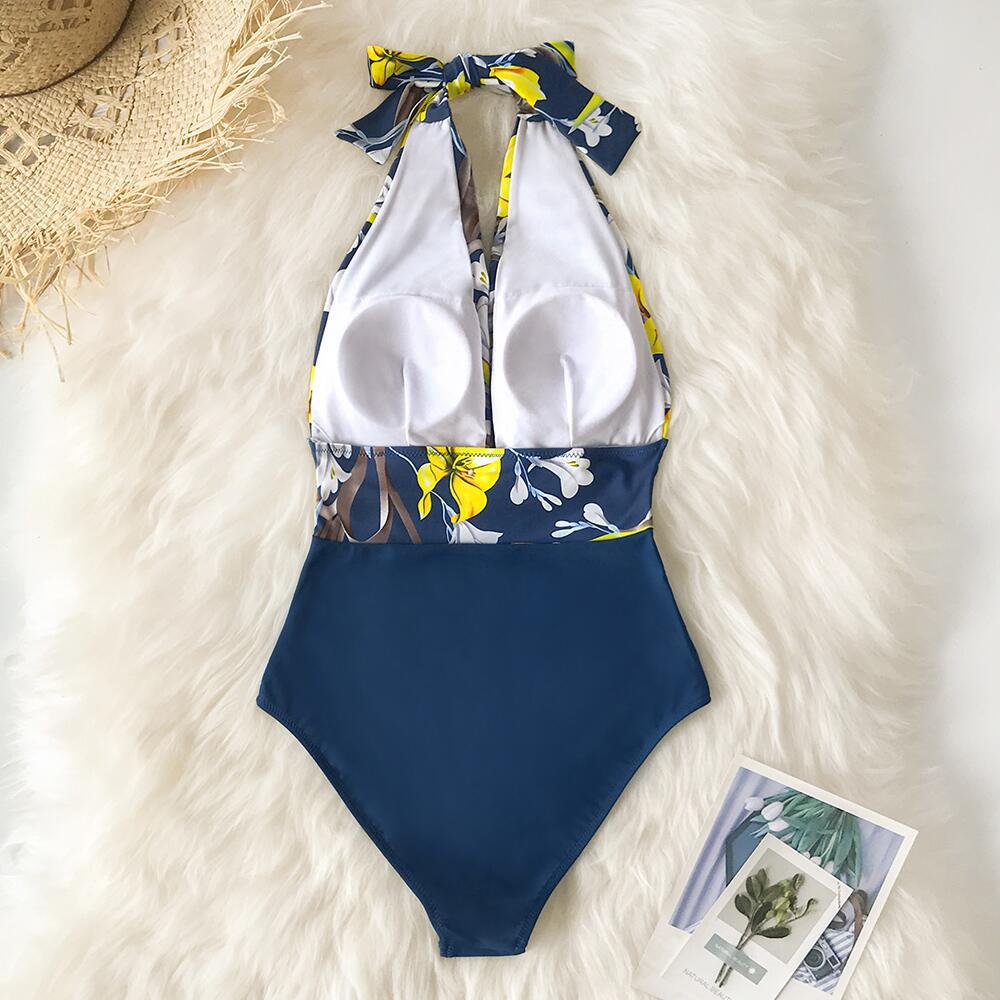 New European and American Sexy Print One Piece Ladies Swimwear