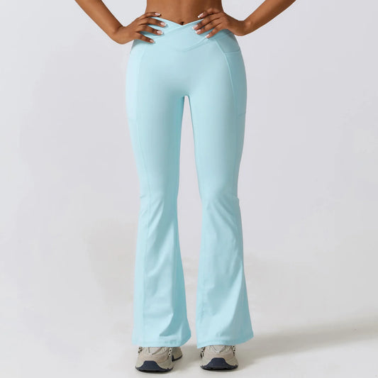 Women Stretch Fitness Pants Sports Bell Bottoms Trousers Lady Runing Push Up Gym Dance Activewear Flares Nylon Yoga Leggings