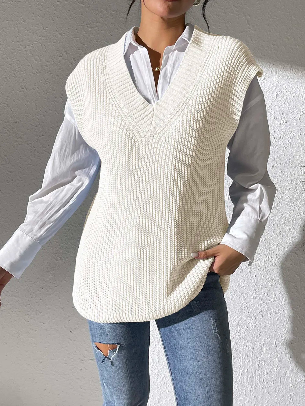 Women's Spring and Autumn New Style V-neck Simple Vest Woven Sweater Clip