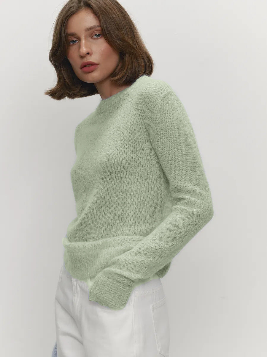 Thin Sweater Poncho Women Round Neck Transparent Basic Knitwear Candy Color
