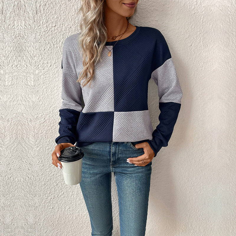 Casual Color-blocked Long Sleeve Crewneck Sweatshirt for Men
