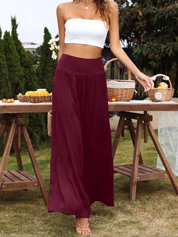 Summer Casual Wide Leg Cotton And Linen High Waist Loose Trousers Women's Pants