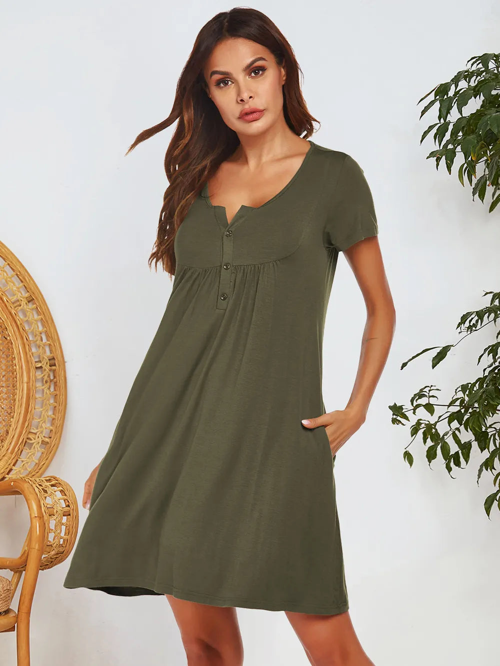 Spring and summer short sleeved pocket top button home clothes pajamas for women