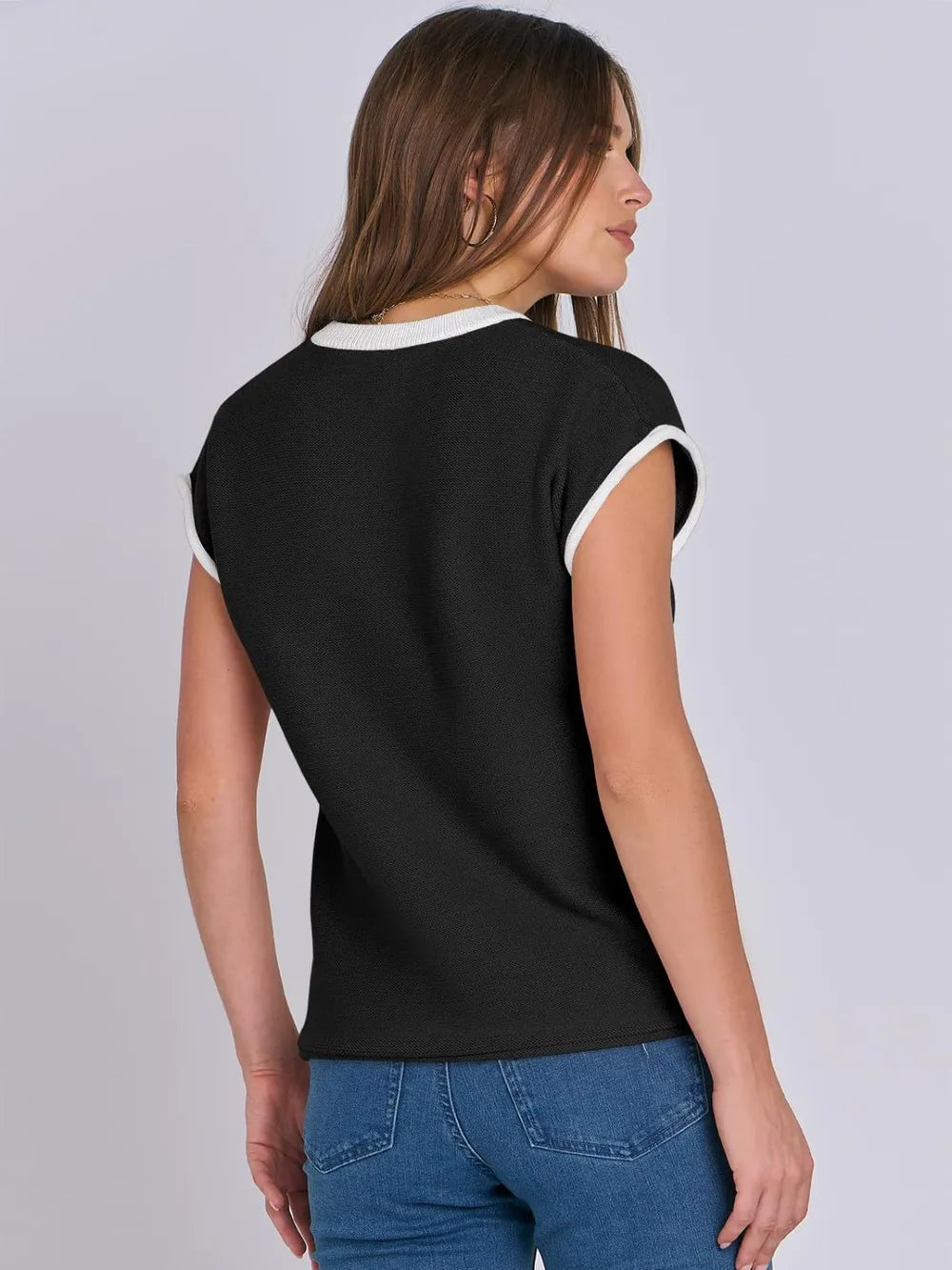 Round neck knitted top casual striped contrasting sweater