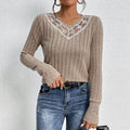 Spring and Autumn New Product European and American Women's Splicing Solid Color Long Sleeve V-neck Knitted Shirt