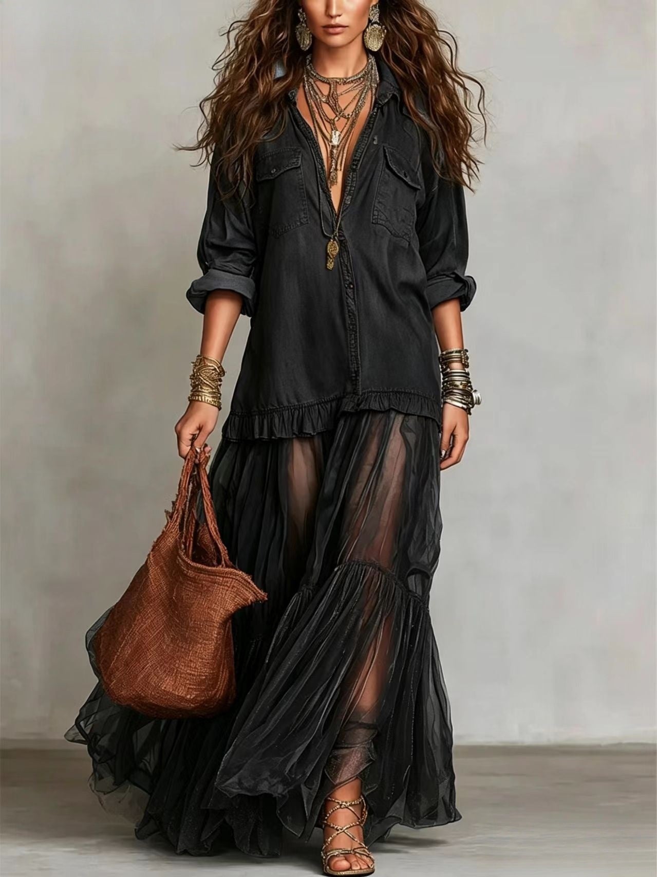Vestido largo efecto vaquero