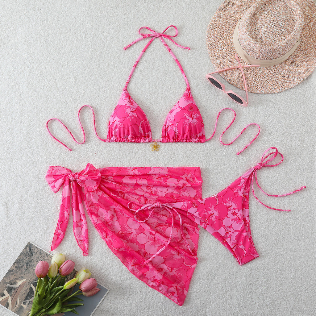 Bikini tres piezas multicolor con falda de tul