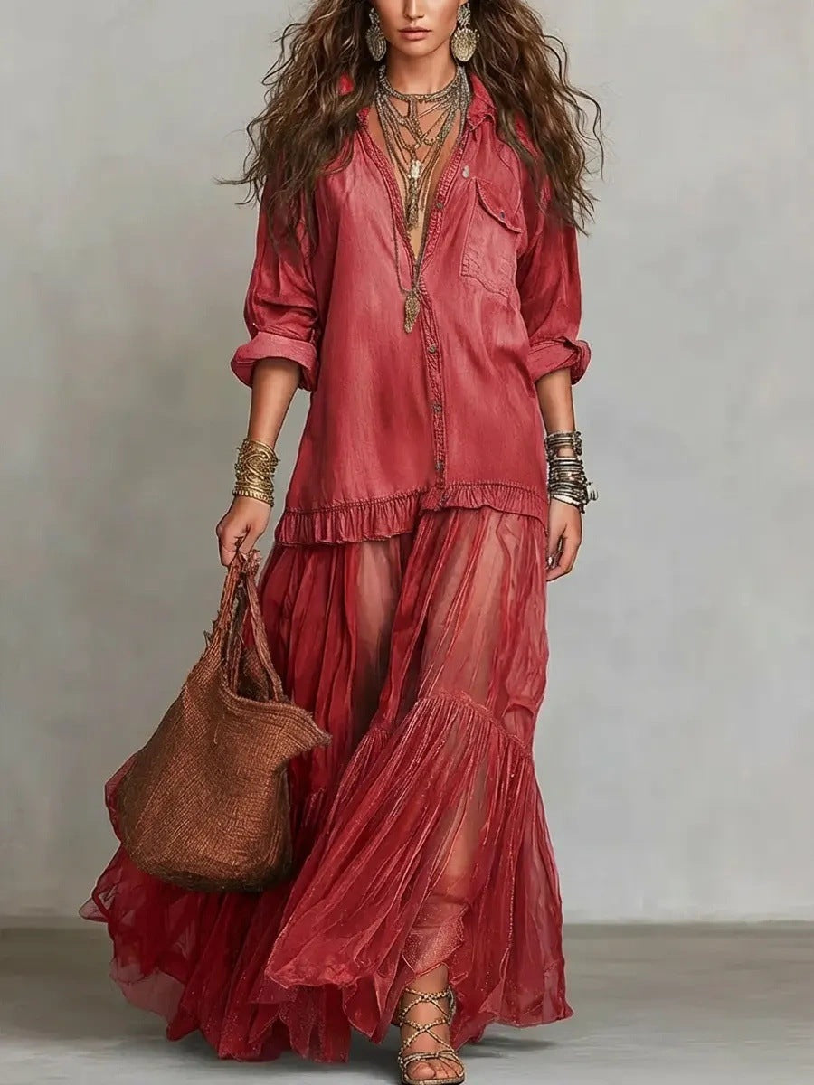 Vestido largo efecto vaquero