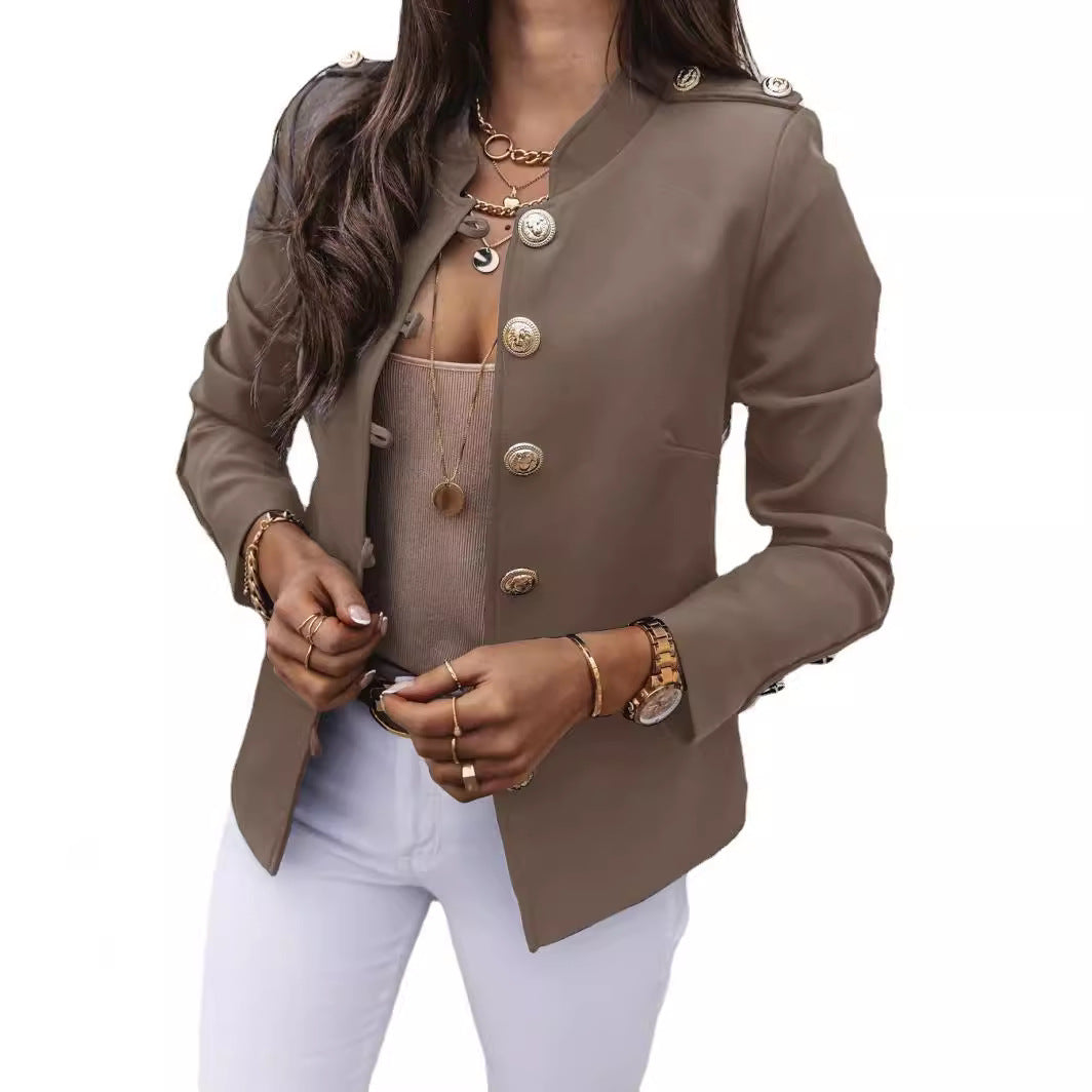 Fashionable Long Sleeve Fitted Buttoned Blazer Short Jacket