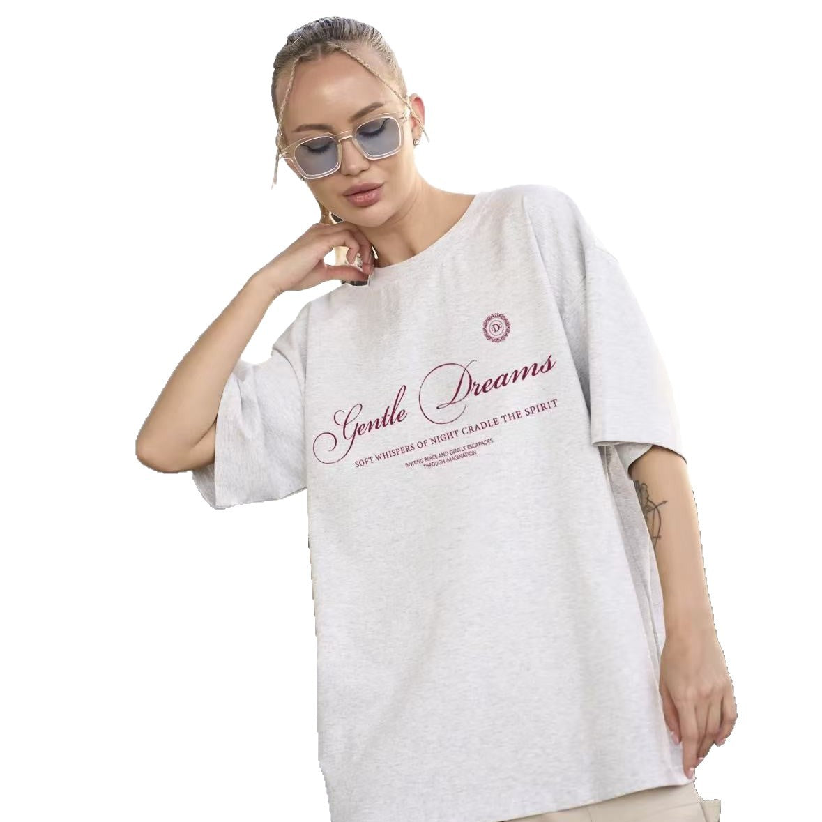 Camiseta holgada de letras manga corta