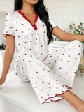 Spring and Autumn Hot selling Printed Short sleeved Pants Pajamas for Women Comfortable Wide Legs Can be Outdated Women's Home Clothes