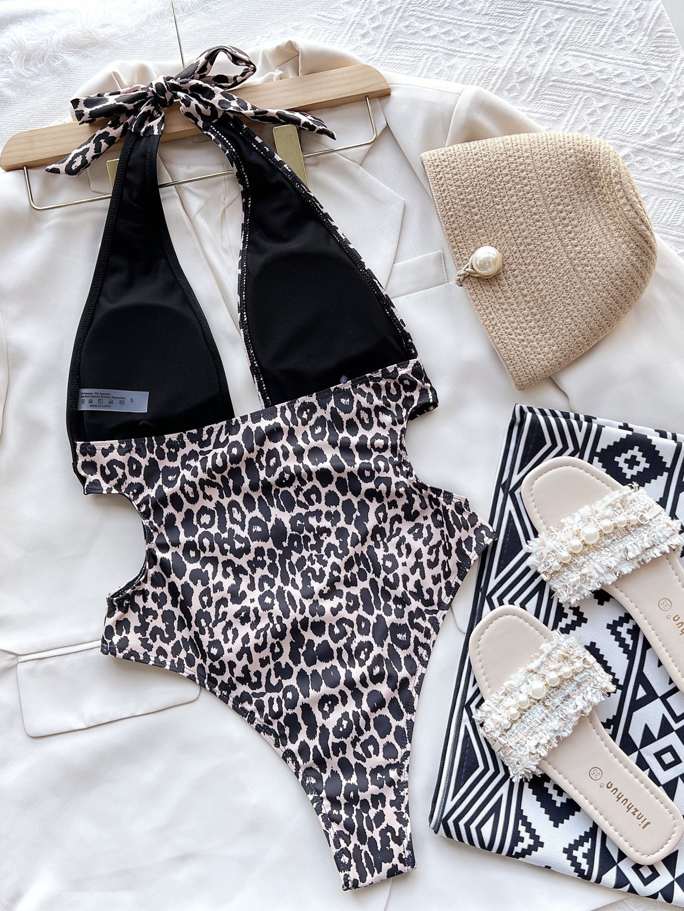 One Piece Swimsuit Sexy Swimwear Leopard Patchwork Bikini