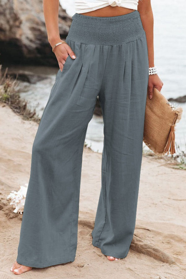 Spring and Summer Cotton Hemp Large Women's Harun Sports Pants Elastic Waist Casual Long Pants