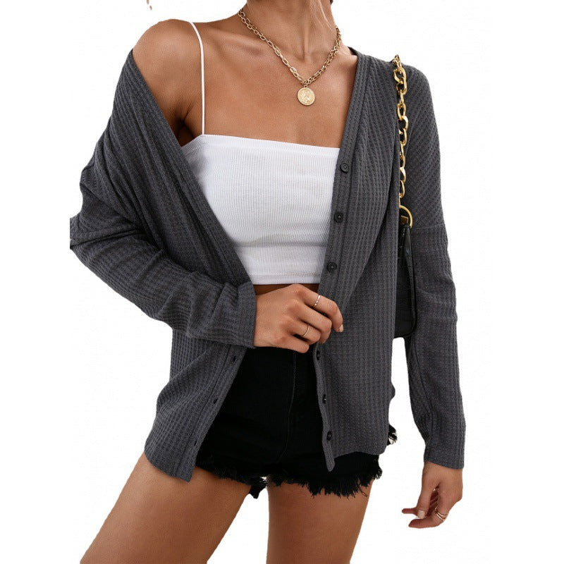 Casual Single Breasted Sweater Cardigan Small Jacket Waffle T-Shirt Top