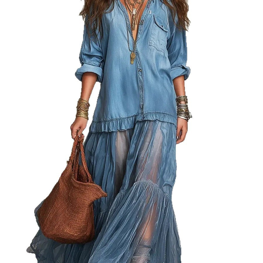Vestido largo efecto vaquero