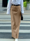 Brown Woolen Half Length Skirt For Women's Bottom Clothes High Waist Straight Tube Suit Skirts