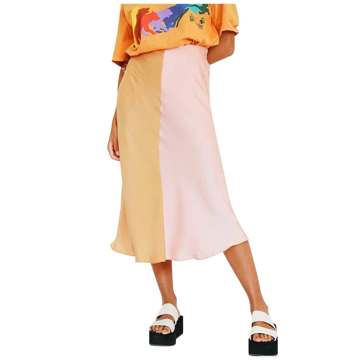 Elegant Woman Skirts High Waist Push Up Color Matching Skirts Fashion Spaghetti Strap Satin Skirts Simple Wild Skirt Faldas
