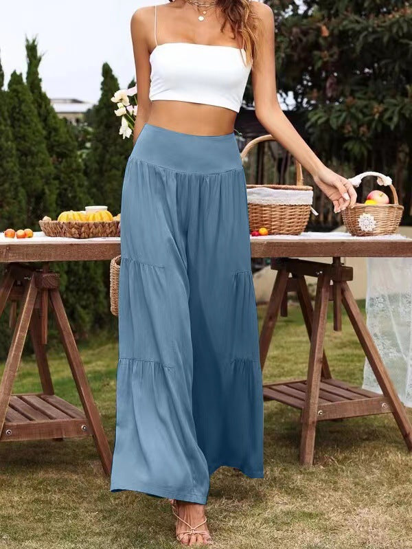 Summer Casual Wide Leg Cotton And Linen High Waist Loose Trousers Women's Pants