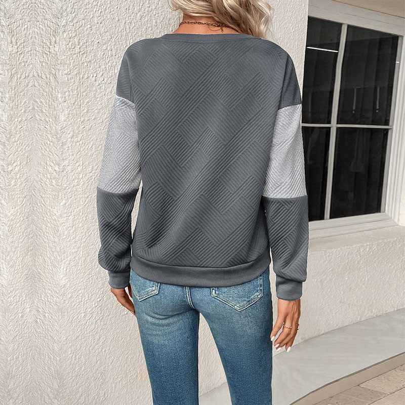 Casual Color-blocked Long Sleeve Crewneck Sweatshirt for Men