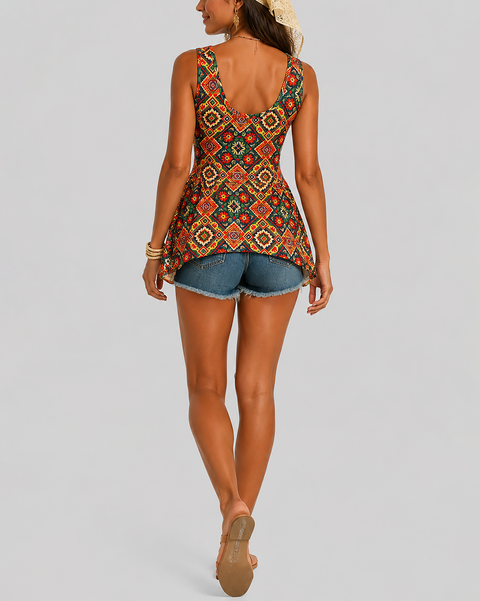 Top de encaje estampado escote cuadrado