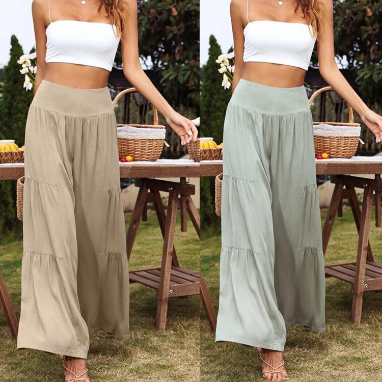 Summer Casual Wide Leg Cotton And Linen High Waist Loose Trousers Women's Pants